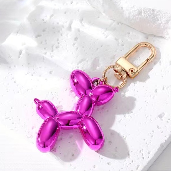 unbranded Accessories - Metallic Pink Cartoon Balloon Dog Keychain Cute Key Ring Purse Bag  Clip New